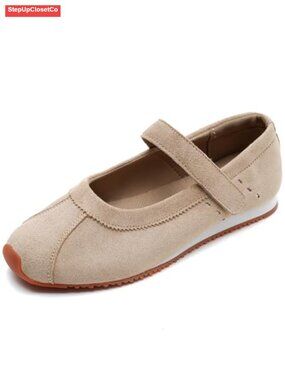 Womens Mary Jane Sneakers Ballet Flats Comfort Slip On Walking Shoes Faux Suede